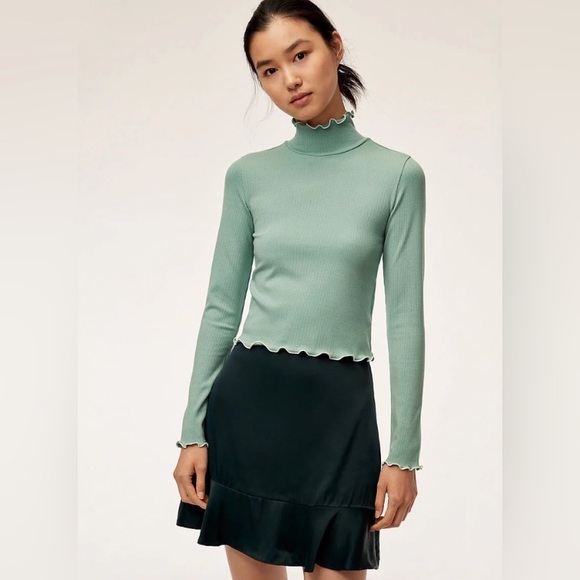 Aritzia Sunday Best Ruffled Seafoam Green Turtleneck Long Sleeve - Picture 5 of 5